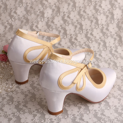 Comfortable Court Shoes for Women White Satin